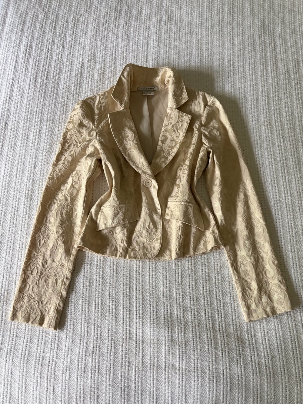 La Belle Late 90s / Early 2000s Y2K Cream Jacquard Brocade Blazer Jacket Size M